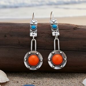 Vintage‎ Style Boho Chic Drop Trendy Spring Earrings Orange Turquoise Accents